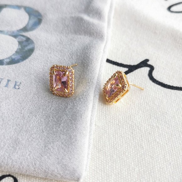 Alicia Bonnie Stud Earrings - Aurora - Pink Crystal Gold - Picture 2 of 3